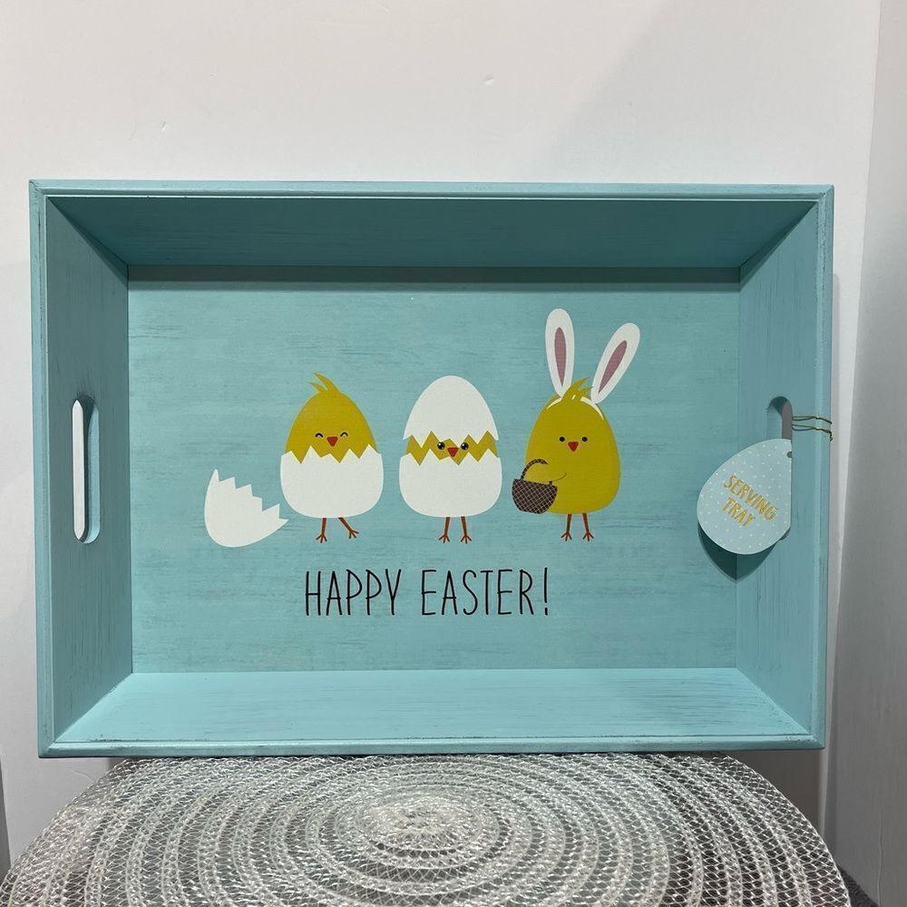 Easter Wooden Serving Tray with Handles NWT
